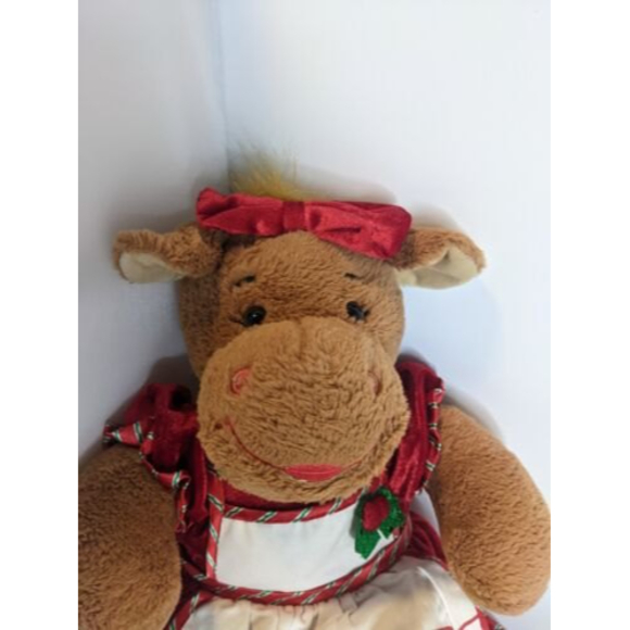 Build A Bear Holly Girl Moose 18” Christmas Plush W/Red Christmas Dress, Red Bow - Picture 2 of 10